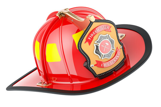 Red Firefighter Helmet, 3D rendering isolated on transparent background