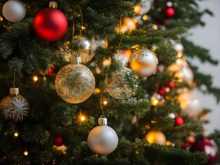 Obraz na płótnie Canvas Christmas Ornaments And Lighting Holiday Decorations Colorful Bright Winter Wonderland