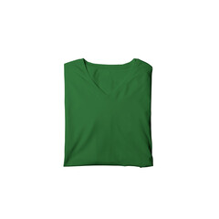 Green t-shirt mockup photo, blank vneck tshirt beautifully folded for presentation design, prints, patterns. Green folded v neck shirt