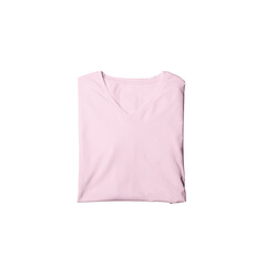 Pink t-shirt mockup photo, blank vneck tshirt beautifully folded for presentation design, prints, patterns. Pink folded v neck shirt