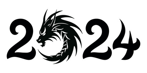 New Year 2024 calendar numbers with the Dragon silhouette. Symbol of 2024. Vector illustration
