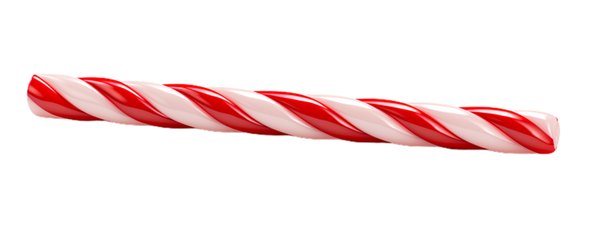 Traditional Christmas candy cane. Isolated on Transparent background.