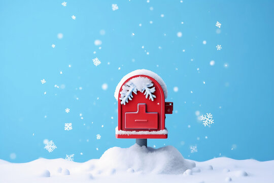 Santa's Red Mailbox with Snow isolated on bright Blue Background