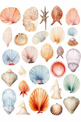 Set of Seashells in hand drawn style isolated on white background