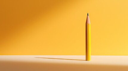 Yellow Aesthetics. Minimalist Pencil on Clean Yellow Surface. Sleek Yellow Design. Pencil Minimalism on Yellow Paper. Minimalistic Harmony. Wooden Pencil on Clean Yellow Background.