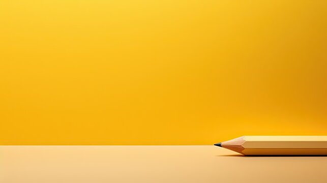 Minimalist Yellow Pencil on Clean Yellow Paper. Simple Elegance. Yellow Pencil Rests on Yellow Paper.