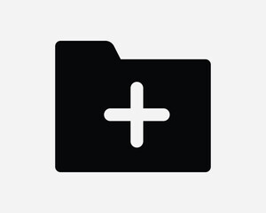 Obraz premium Add Folder Icon New File Additional Blank Portfolio Binder Plus Document Computer Office Work Black White Outline Line Shape Sign Symbol EPS Vector