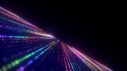 Fototapeta premium Abstract texture with circles. Matrix background. Motion dots in cyberspace. Halftone illustration. Technology background with data algorithms. Hacked security particles pattern. 3D rendering.