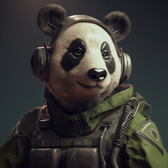 Portrait of a panda dressed in a tactical military outfit on a clean background. Wildlife Animals. Illustration, Generative AI.