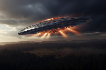 Obraz premium A flying saucer flying in the sky