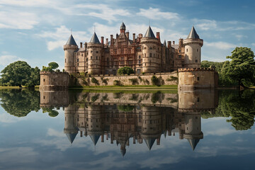 Fototapeta na wymiar A medieval castle on the shore of a lake