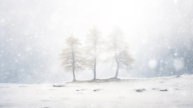 winter background, landscape in snowfall, trees in the forest nature view in cold weather, white abstract seasonal nature background january calendar