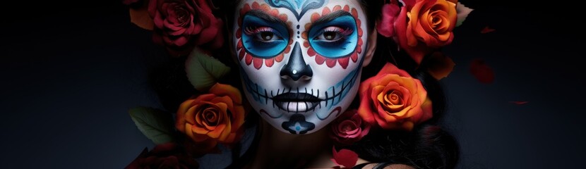Day of Dead, Dia de los Muertos, Mexican Holiday, Beautiful Woman, Floral Art Design, Festive Culture