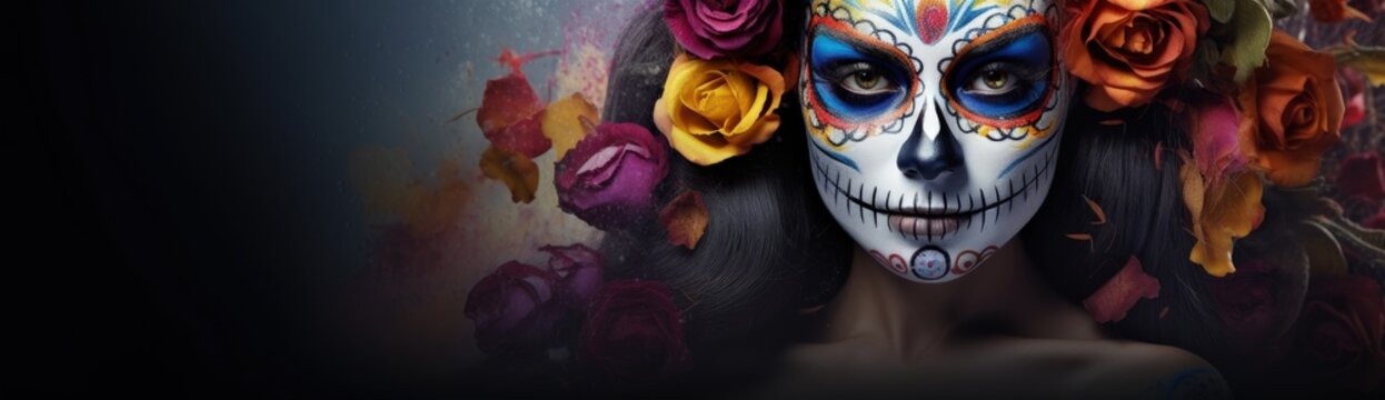 Day of Dead, Dia de los Muertos, Mexican Holiday, Beautiful Woman, Floral Art Design, Festive Culture
