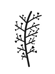 Tree with branches isolated on white background, silhouette of a tree, pattering art, only black color design.