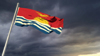 pretty Kiribati flag on heavy dark clouds backdrop - abstract 3D illustration