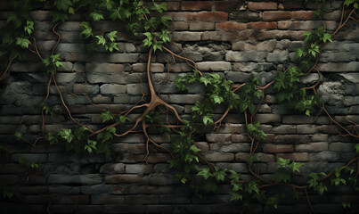 This high-resolution image captures the rustic charm of a weathered brick wall adorned with intricate cracks