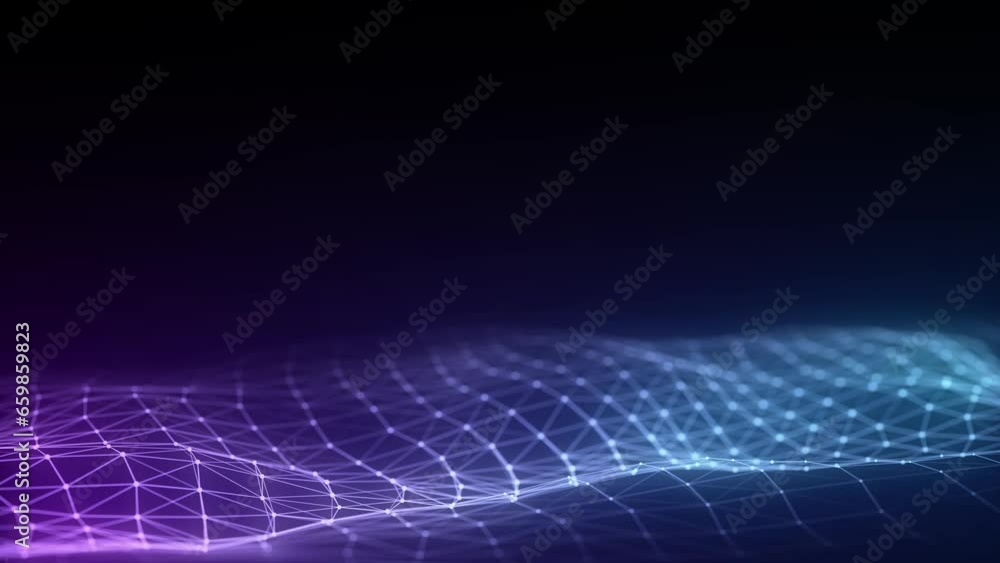 Poster digital technology wave. dark cyberspace with colors motion dots and lines. futuristic digital backg