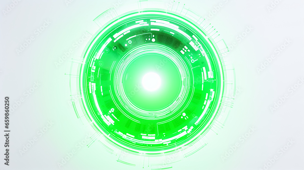 Poster green light fluorescent button isolated on the background of computer graphics website design