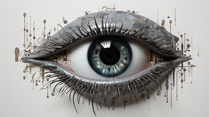 gadget computer eye, fantastic surveillance device, unusual surveillance camera concept of surveillance and recognition systems - obrazy, fototapety, plakaty