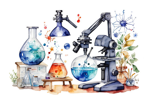 Science Lab watercolor clip art isolated on transparent  transparent background