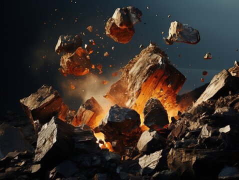 Explosion With Rocks Coming Off