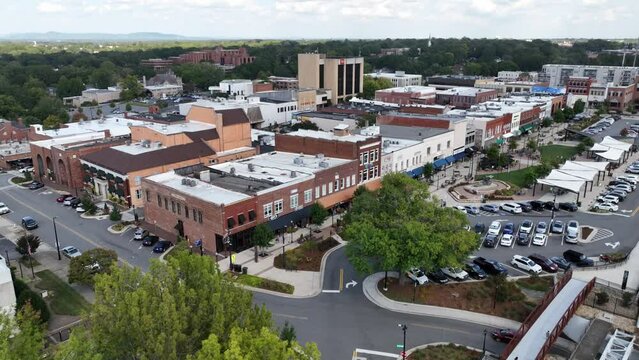 aerial pullout from downtown hickory nc, north carolina