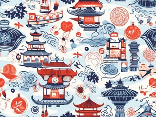 Chinese Day seamless pattern template