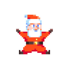 Fototapeta premium Pixel Art Cute Santa Claus. Retro 8 bit Style Merry Christmas and Happy New Year Winter Holidays Illustration. Ideal for Sticker, Retro Decorative Element, Game Asset, Emoji, Patch or Geek Avatar. 