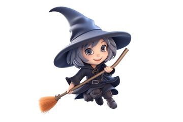 Playful Broom-Riding Witch