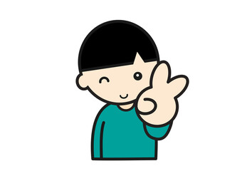 ピースサインの男の子