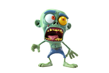 3D Zombie Cartoon on Clear Background