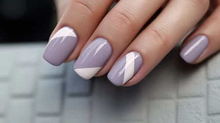 Küchenrückwand glas motiv Beautiful manicure. Long almond shaped nails. Nail design. Manicure with gel polish. Close-up of the hand of a young woman with a gentle manicure on her nails. Bright nails with gel polish. © zayatssv