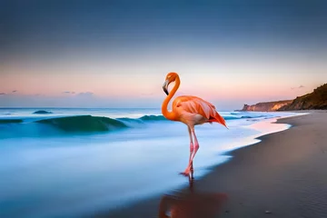 Wandcirkels plexiglas flamingo on the beach © Uzair