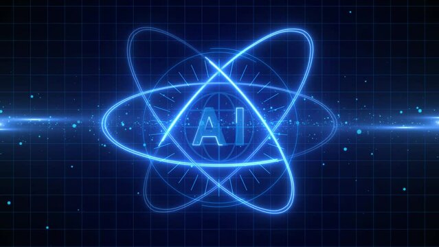 AI artificial intelligence - futuristic science background - AI letters centered in the middle of rotating circles and particle animation