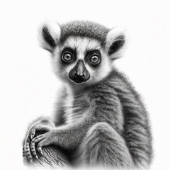 Pencil sketch lemur animal drawing picture AI Generated - obrazy, fototapety, plakaty