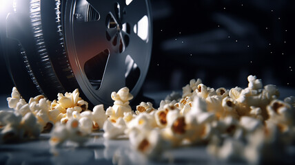 background hot popcorn theme cinema, view in the cinema hall, cinematic lighting