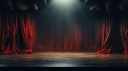 red theater curtain, stage curtain in the theater, stage podium the blank for the performance is free - obrazy, fototapety, plakaty