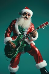 Festive Santa with a guitar in hand