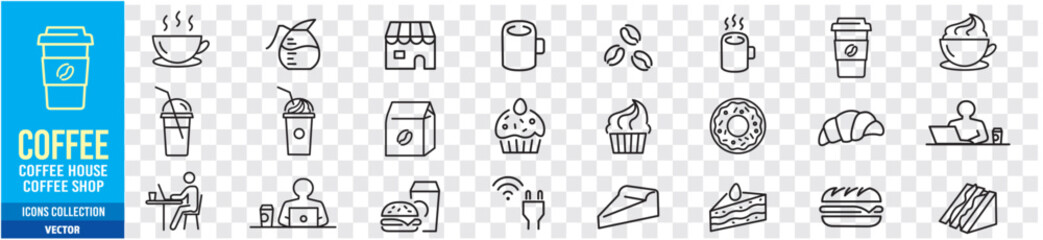 coffee house shop maker editable stroke line icon set icons collection vector illustration.