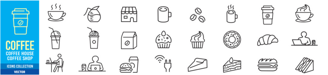 coffee house shop maker editable stroke line icon set icons collection vector illustration.