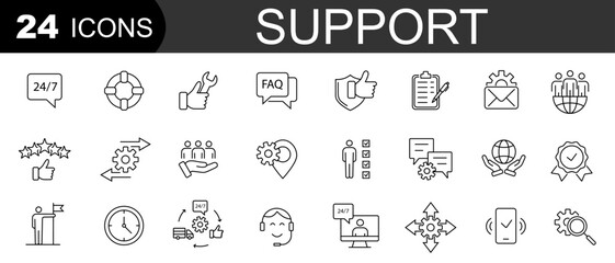  Support Icon collection. Online assistance, email, customer service, contact, help, helpdesk. Vector illustration 