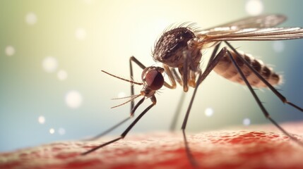 A mosquito that carries dengue fever, Zika virus is sucking blood on a person's skin