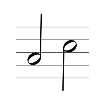 Minim or half note symbol on staff flat vector isolated on white background. Musical notes symbol. Musical notation. For learning music.