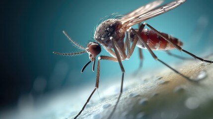A mosquito that carries dengue fever, Zika virus is sucking blood on a person's skin - obrazy, fototapety, plakaty