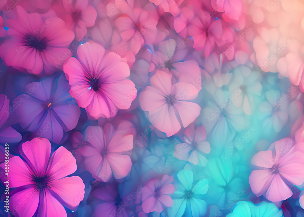 Wall mural abstract futuristic flower background in bright vivid colours created with generative ai technology