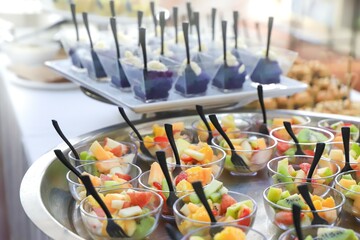 close-up of a buffet with appetizers - finger food - top view