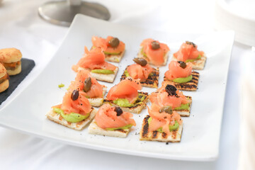 close-up of a buffet with appetizers - finger food - top view