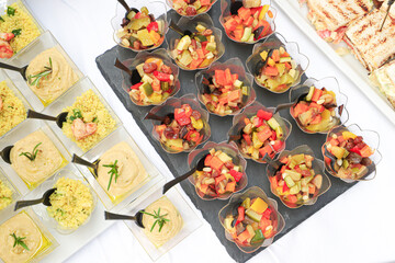 close-up of a buffet with appetizers - finger food - top view