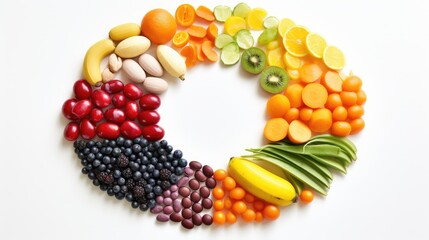 Naklejka na ściany i meble Multivitamins and supplements with fresh and healthy fruits on white background.